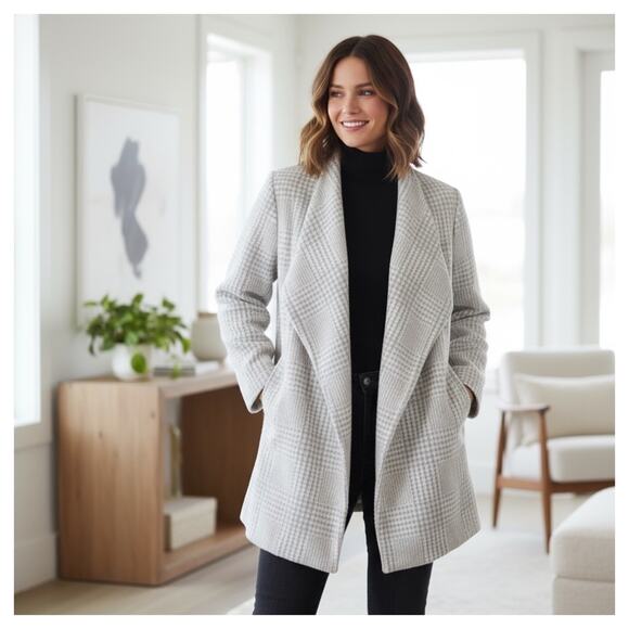 Calvin Klein Women's Sz 3X Light Brown /Ivory Plaid Open Front Jacket Pockets - Picture 13 of 13